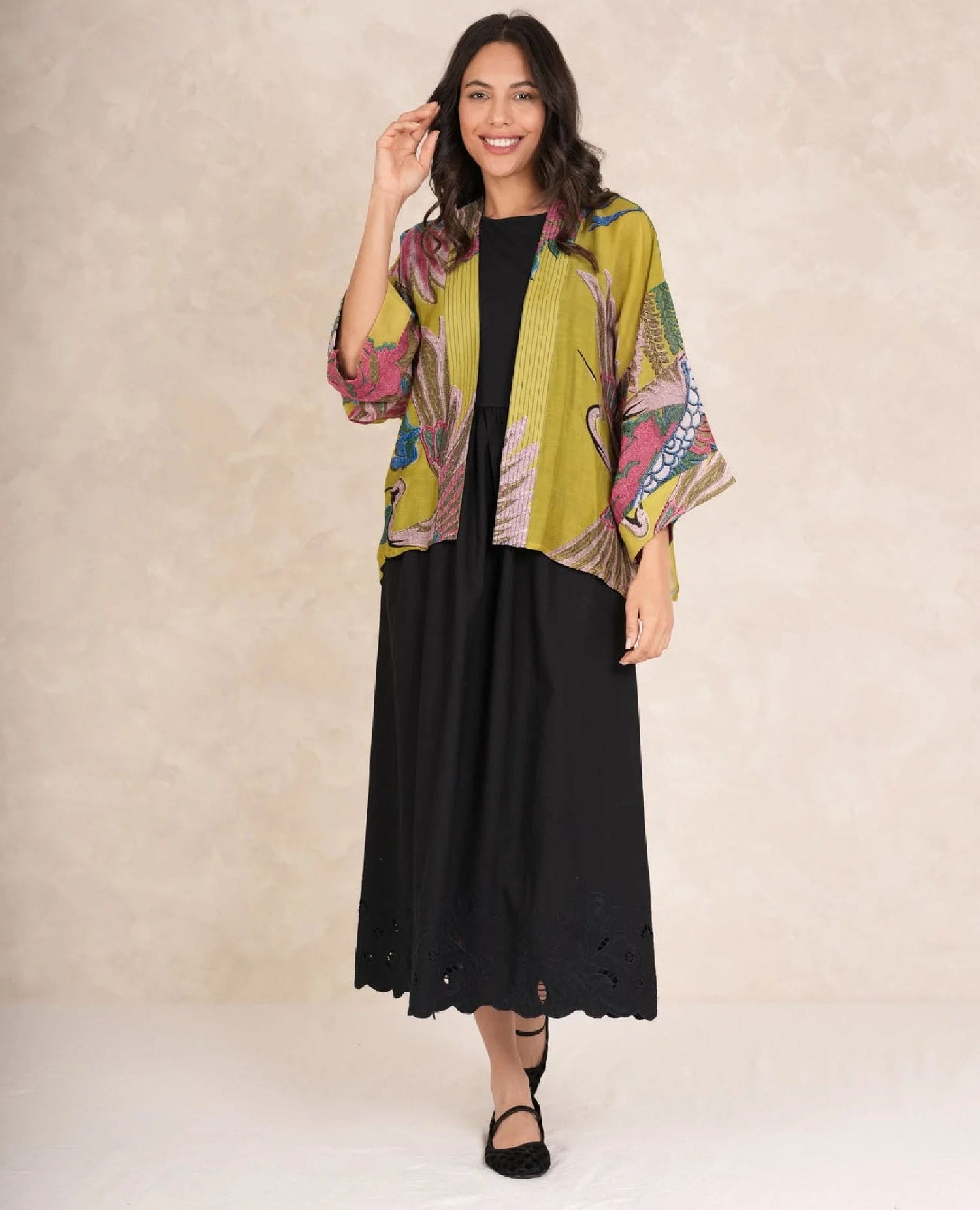 Crane Olive Kimono