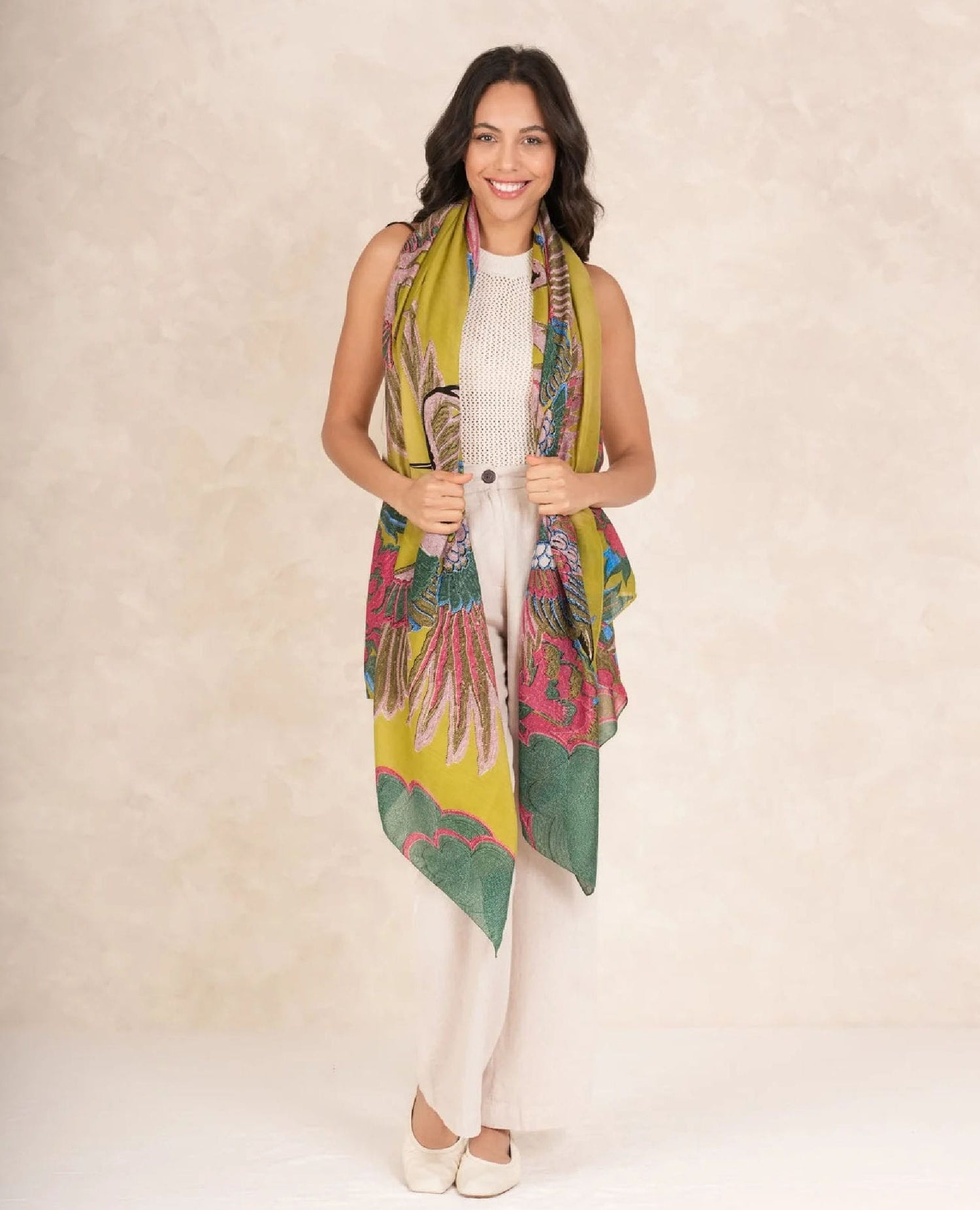 One Hundred Stars Crane Olive Scarf