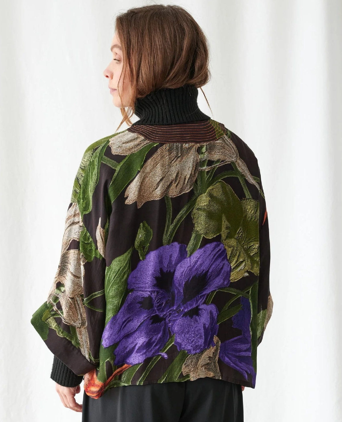 Black Floral Nasturtium Kimono