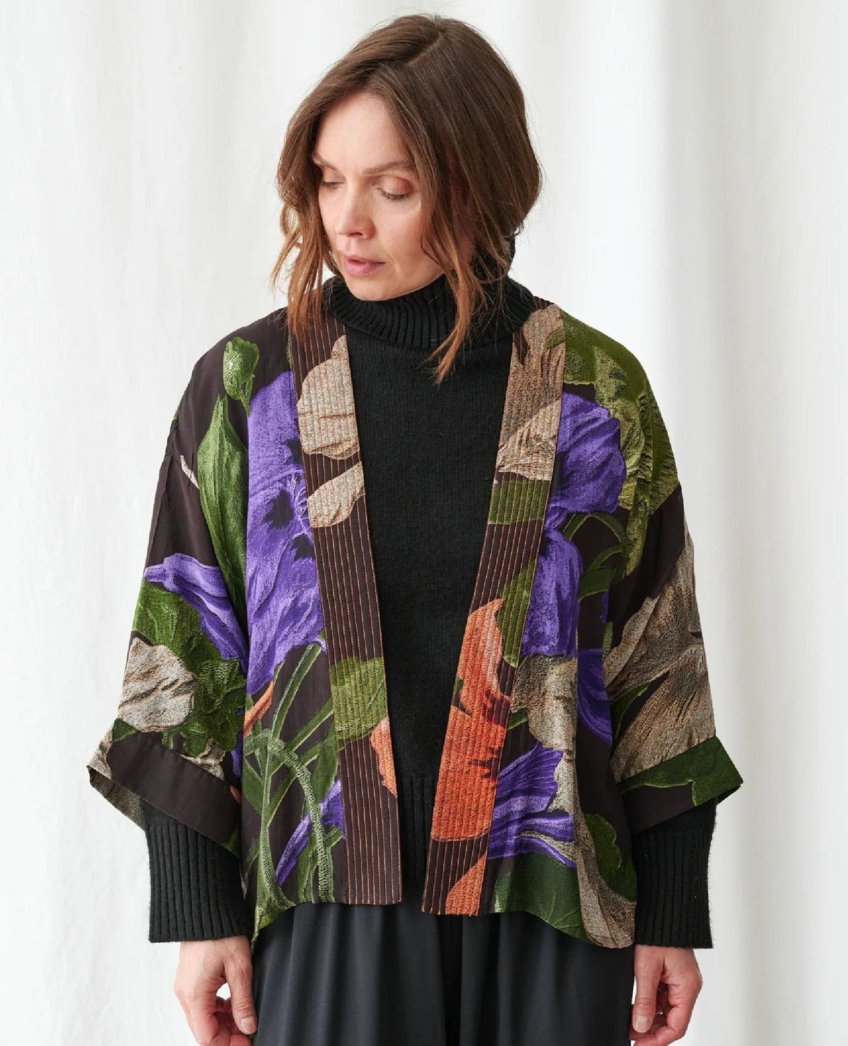 Black Floral Nasturtium Kimono