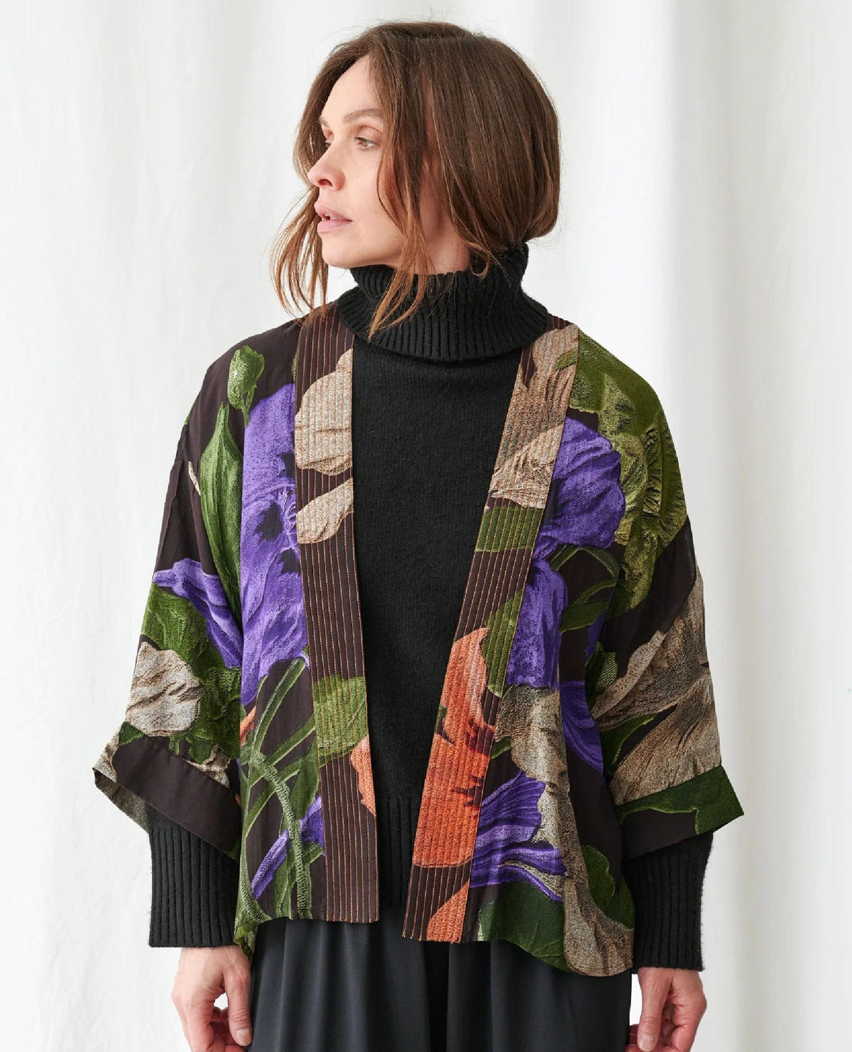 Black Floral Nasturtium Kimono
