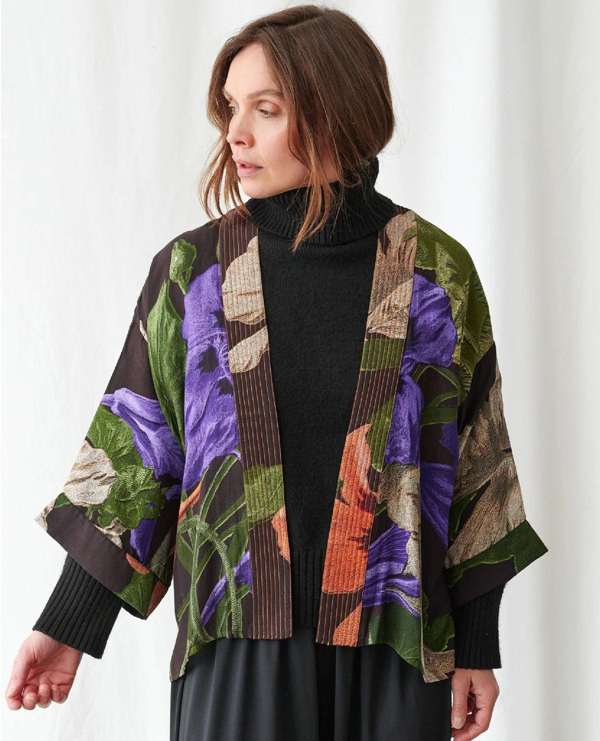Black Floral Nasturtium Kimono