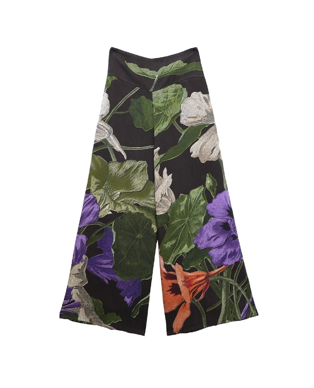 Black Floral Nasturtium Palazzo Pants