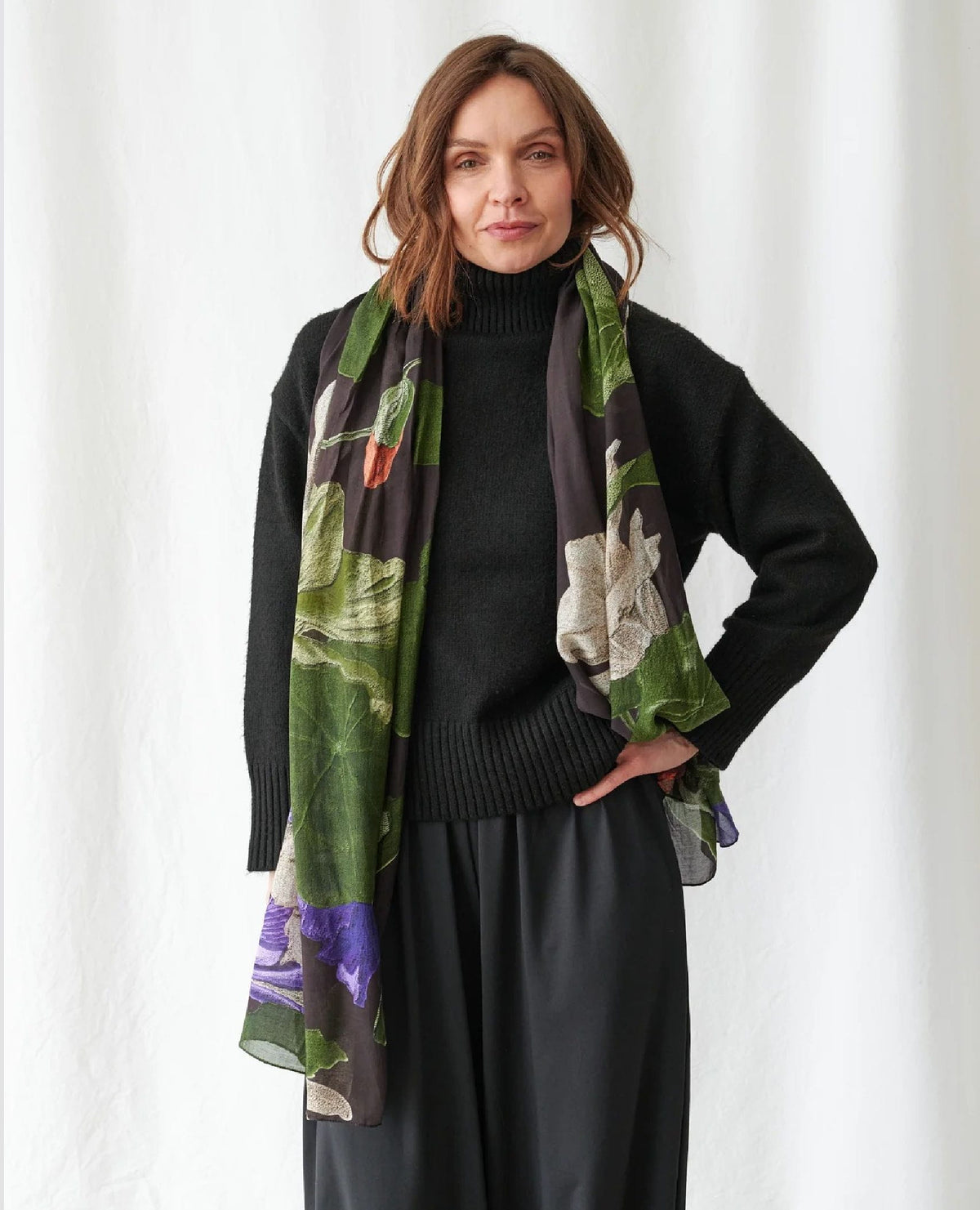 Black Floral Nasturtium Scarf