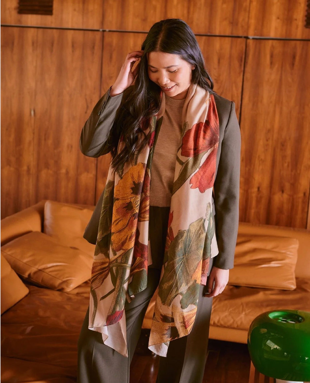 Fawn Floral Nasturtium Scarf
