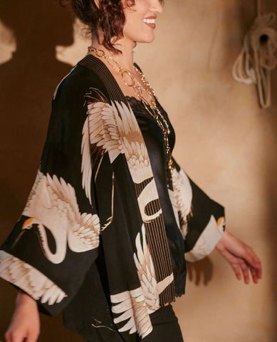 Stork Black Crepe Kimono