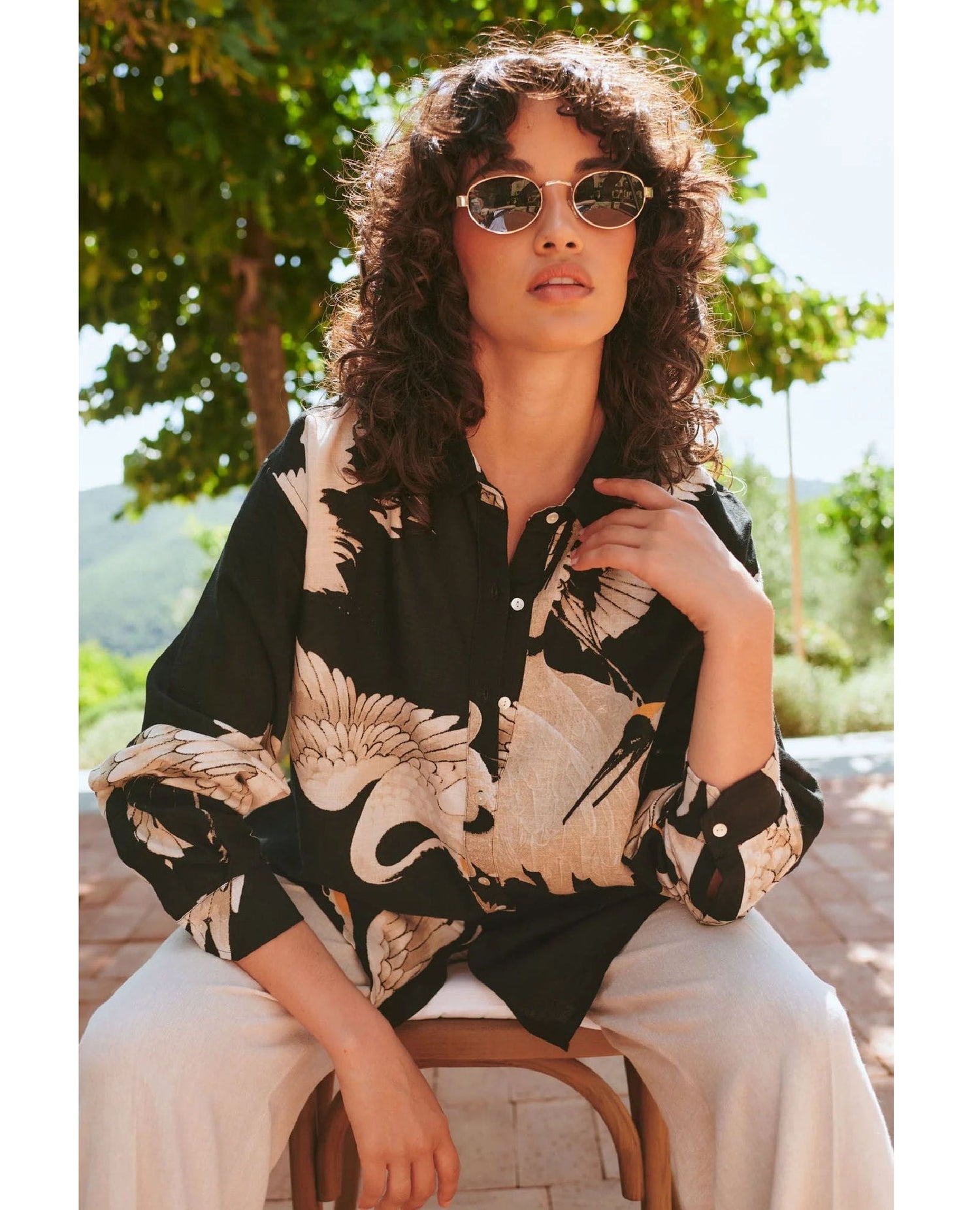 Oversized Black Stork Button Up Shirt