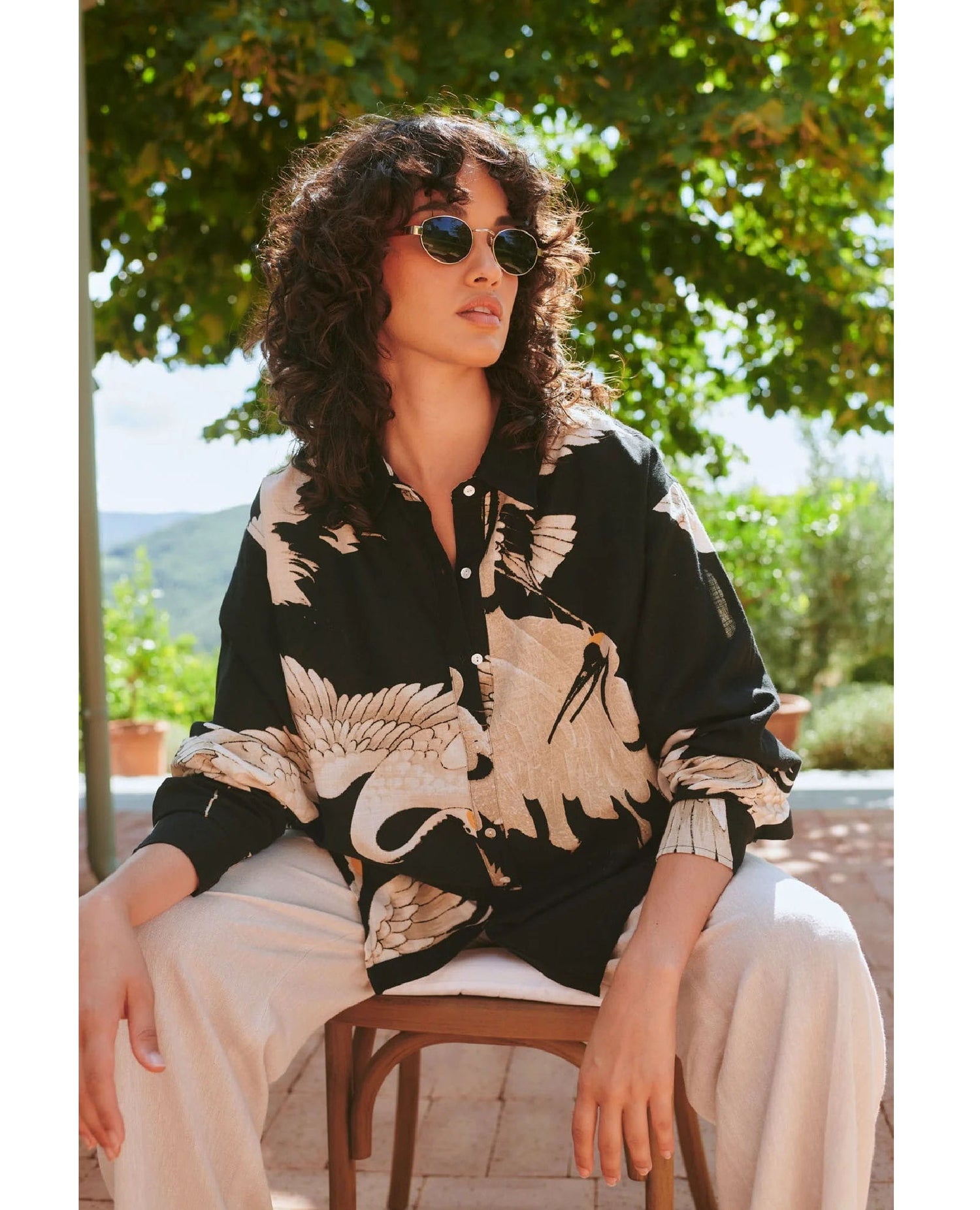 Oversized Black Stork Button Up Shirt
