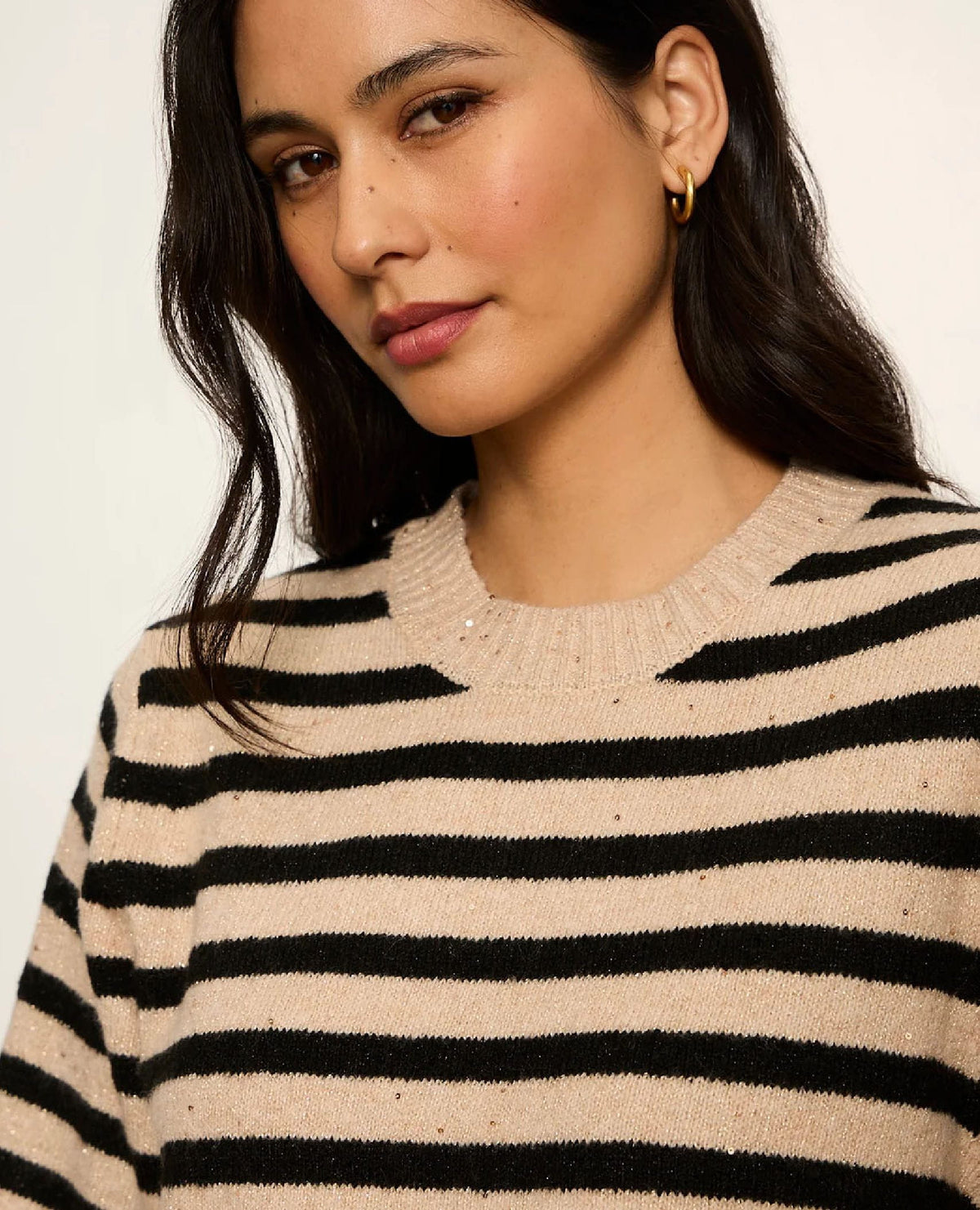 Perfect Sequin Stripe Sweater Tee Hazelnut