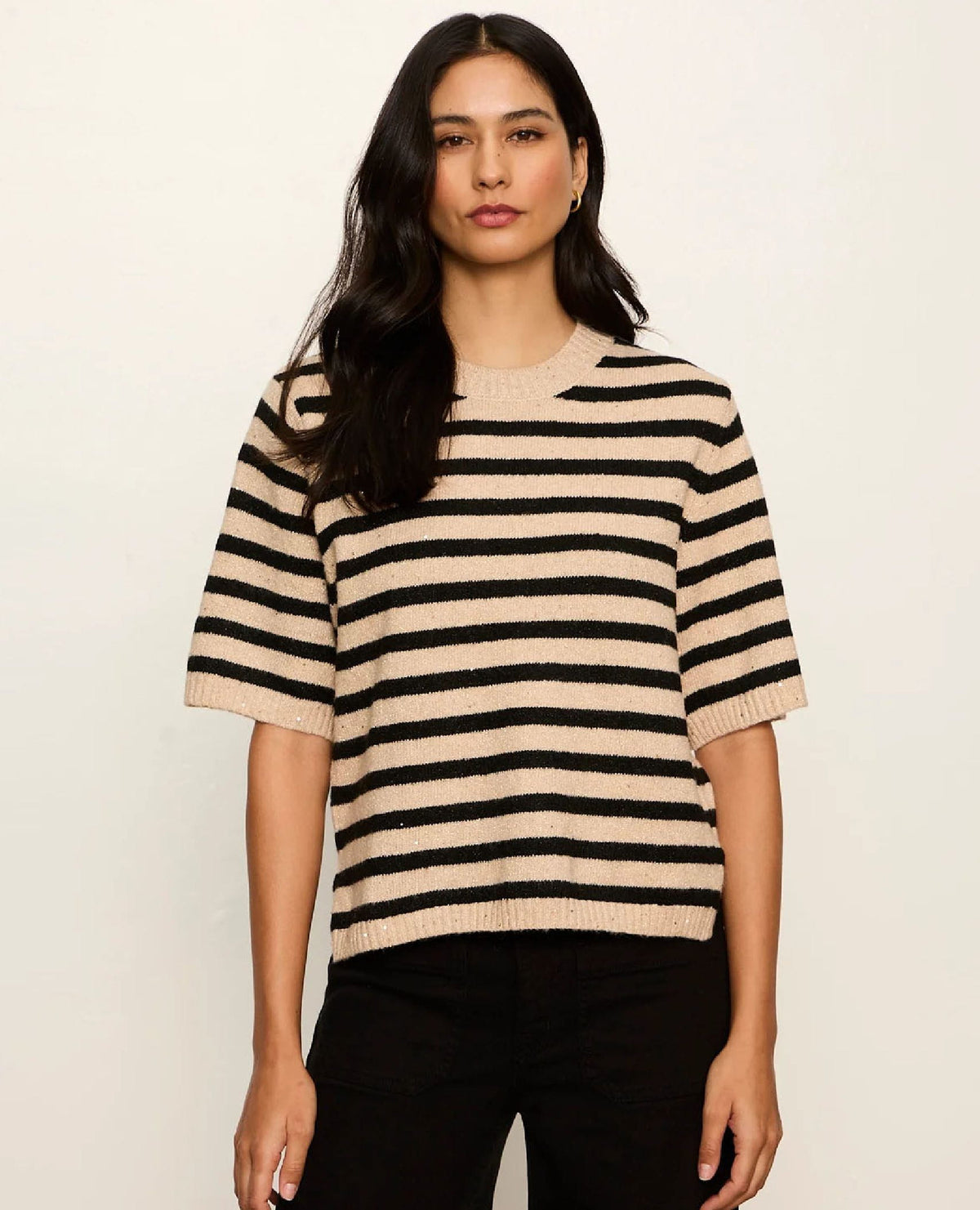 Perfect Sequin Stripe Sweater Tee Hazelnut