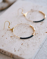 Seed Bead Hoop Earrings Black Gold