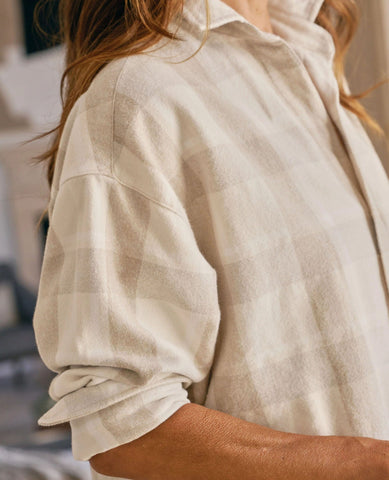 Shirley Oversized Button Down in Cream Camel Plaid
