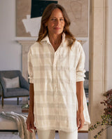Shirley Oversized Button Down in Cream Camel Plaid