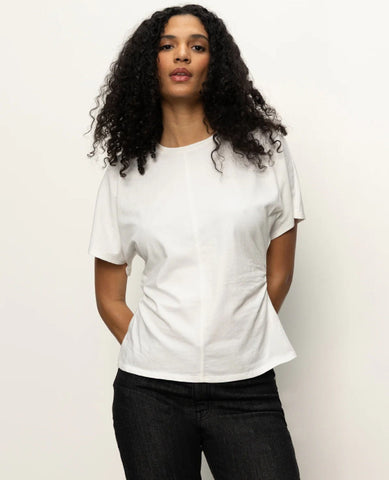 Shirred Waist Dolman Tee White