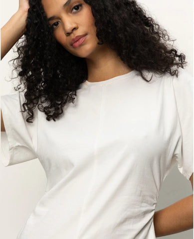 Shirred Waist Dolman Tee White