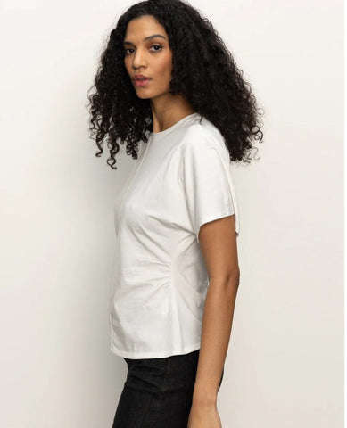 Shirred Waist Dolman Tee White
