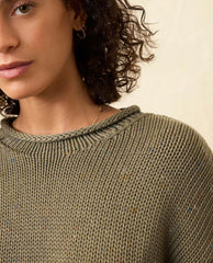 Sunwashed Cotton Roll Neck Sweater Sage
