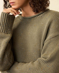 Sunwashed Cotton Roll Neck Sweater Sage