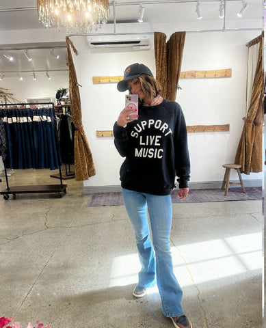 Support Live Music Sweatshirt Vintage Black
