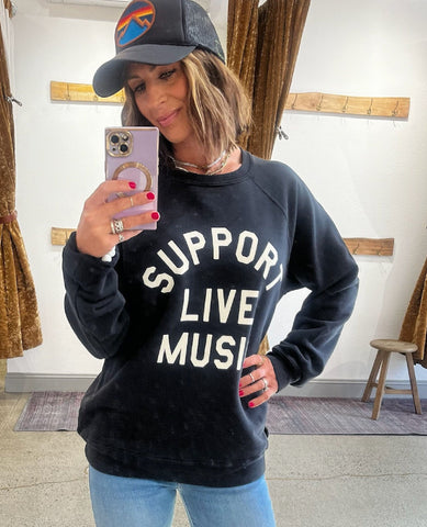 Support Live Music Sweatshirt Vintage Black