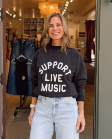 Support Live Music Sweatshirt Vintage Black
