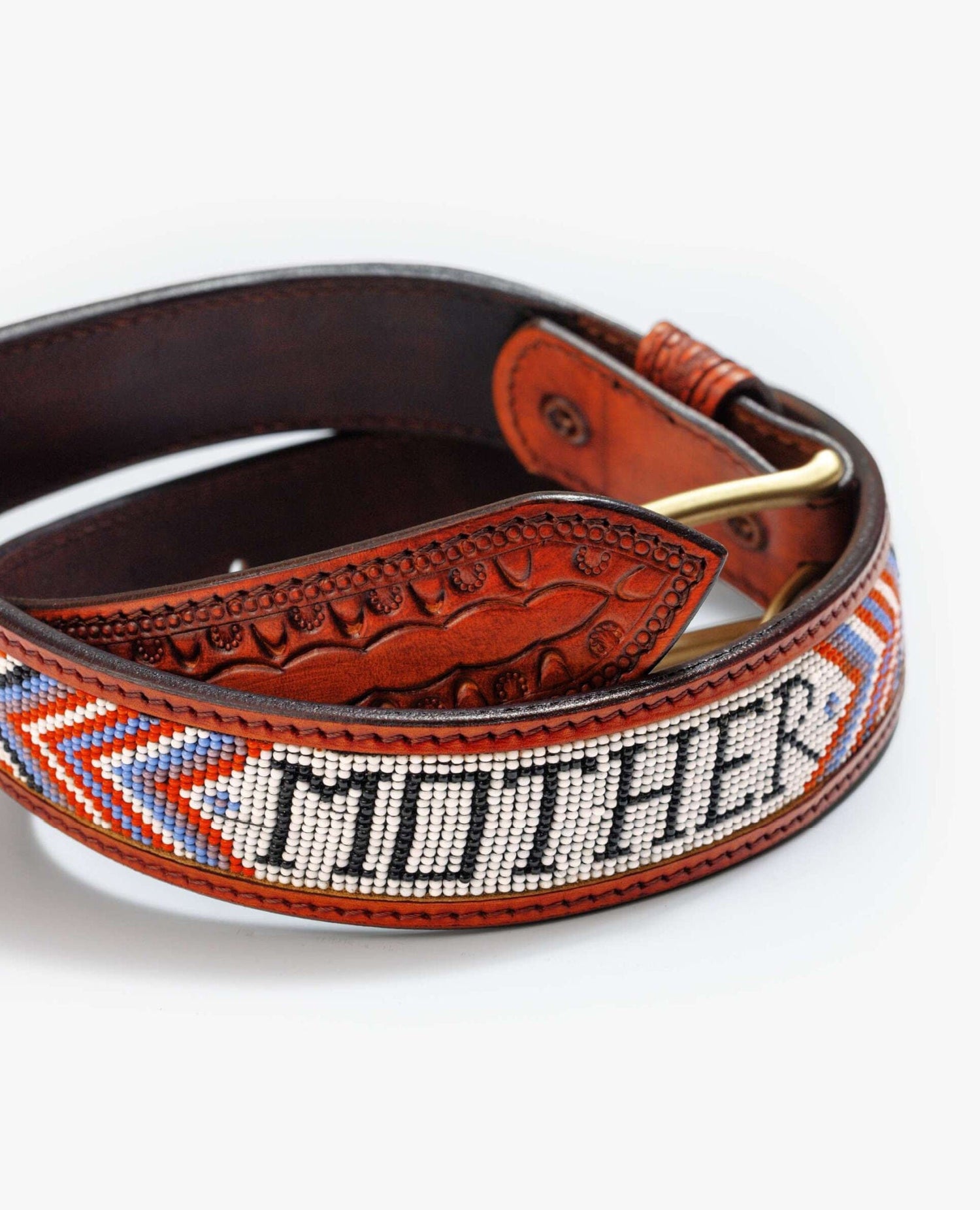 The Eye Opener Beaded Leather Belt Brown