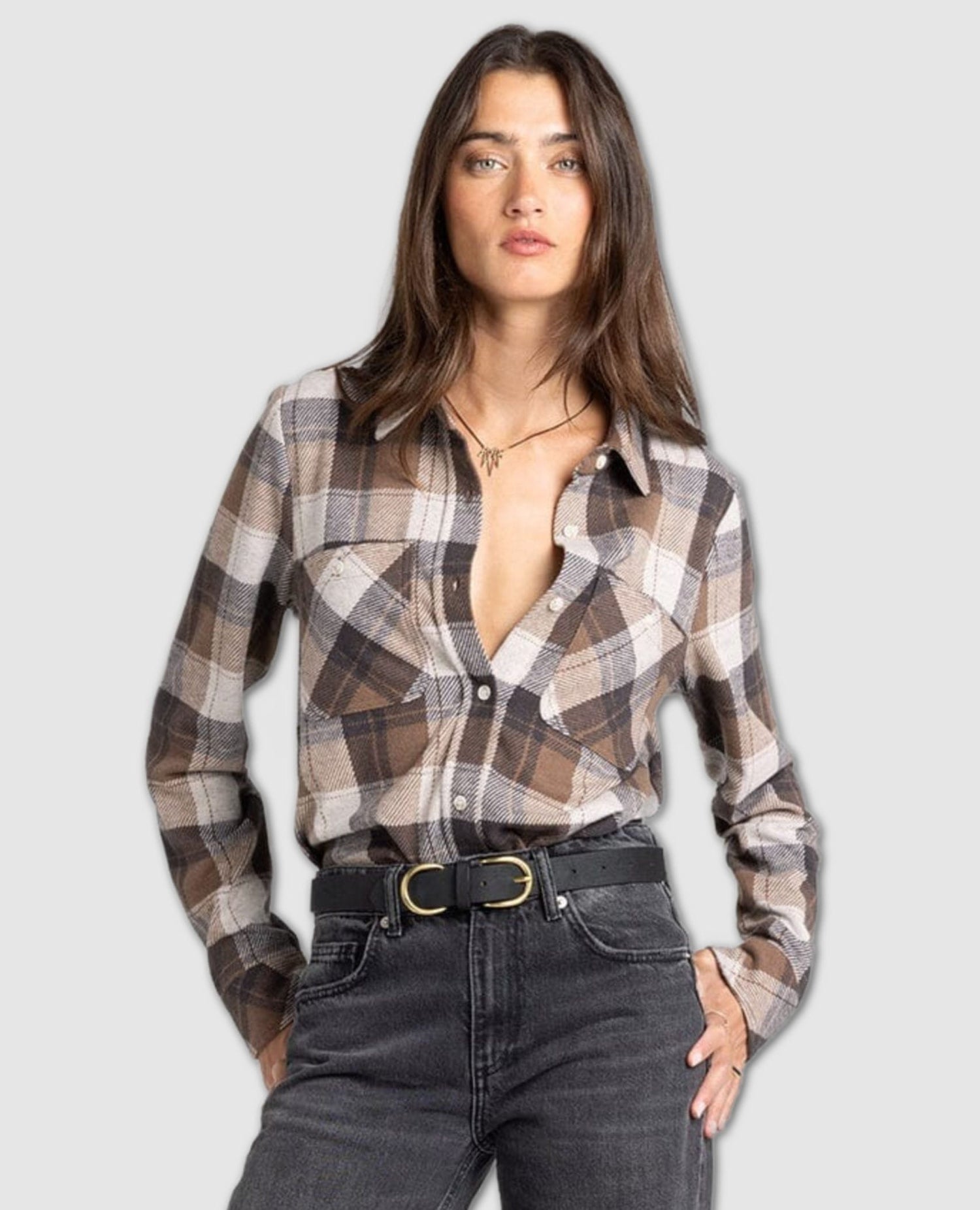 Lewis Long Sleeve Cream Brown Plaid