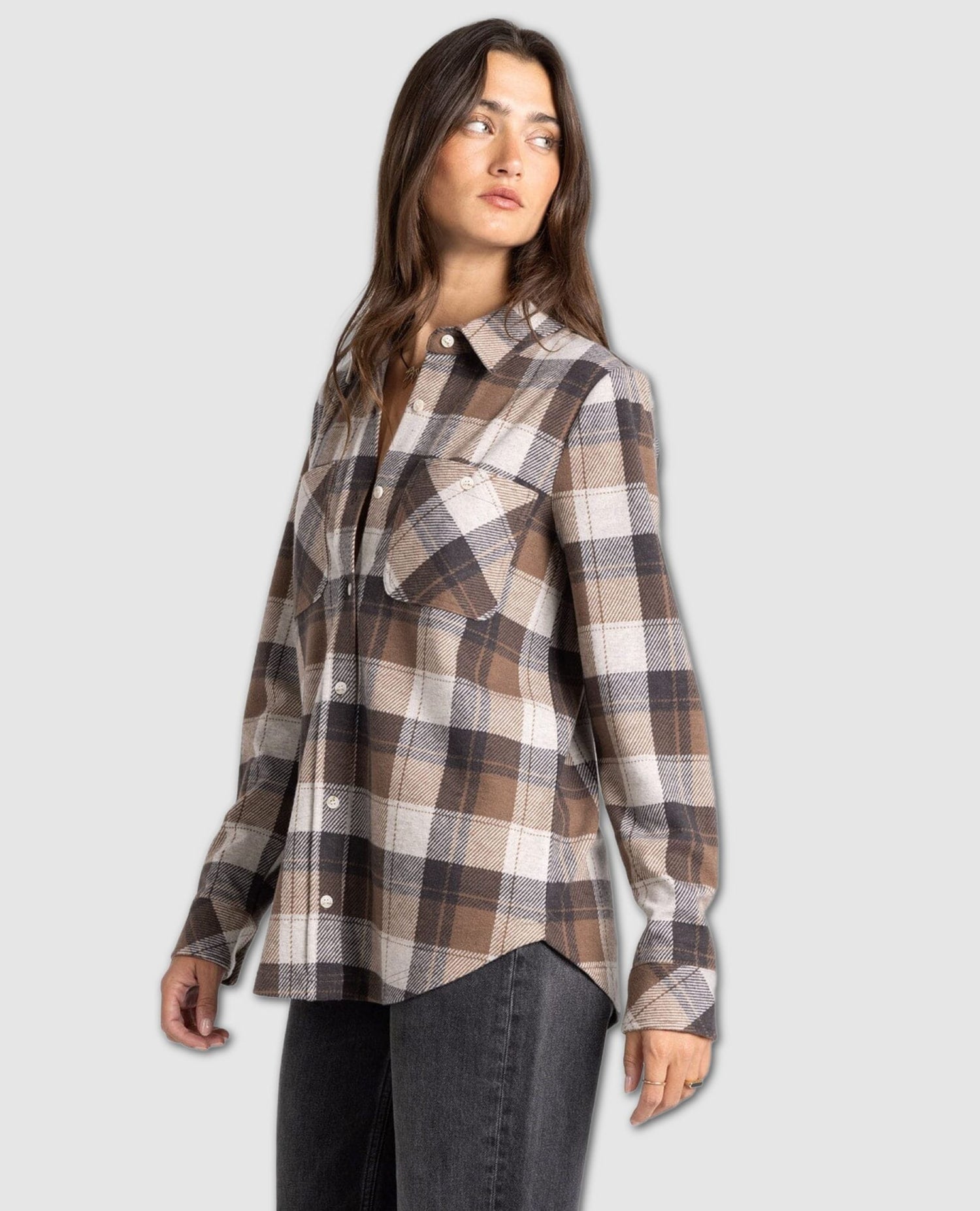 Lewis Long Sleeve Cream Brown Plaid