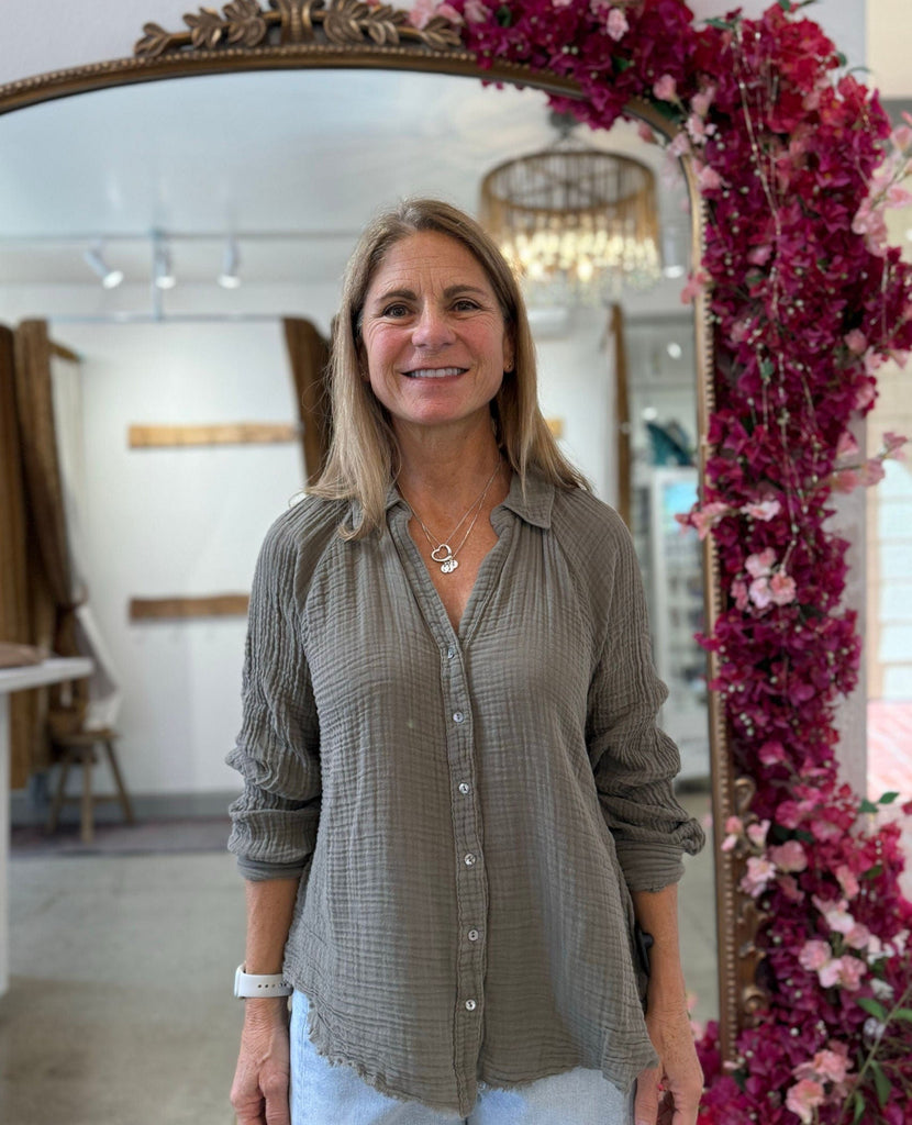 Toni Gauze Button Down Shirt Olive