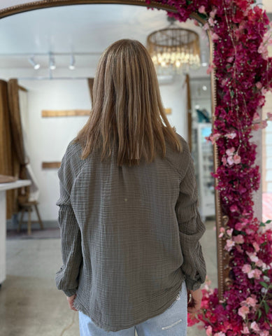 Toni Gauze Button Down Shirt Olive