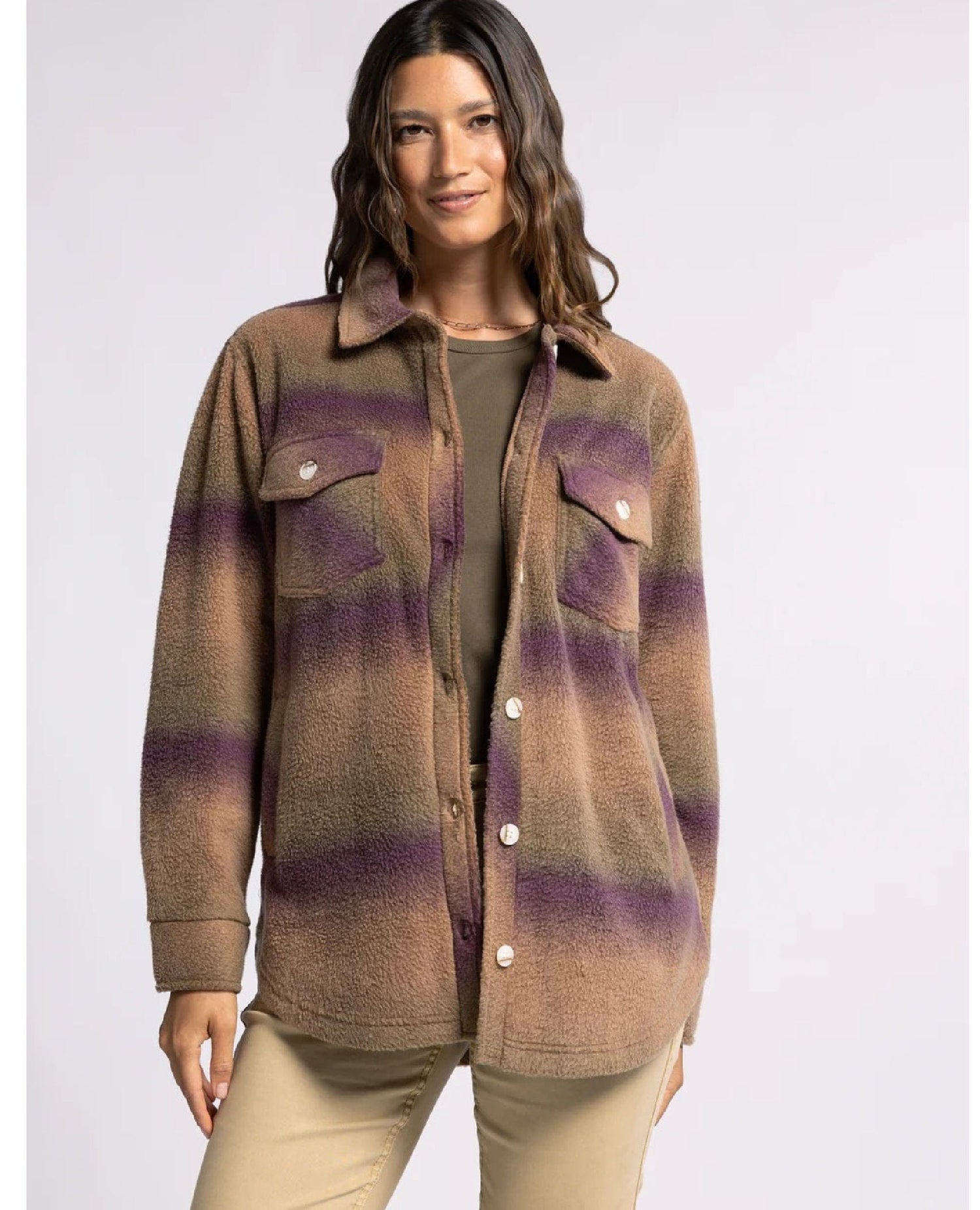 Tullis Plaid Shacket Eggplant Ombre