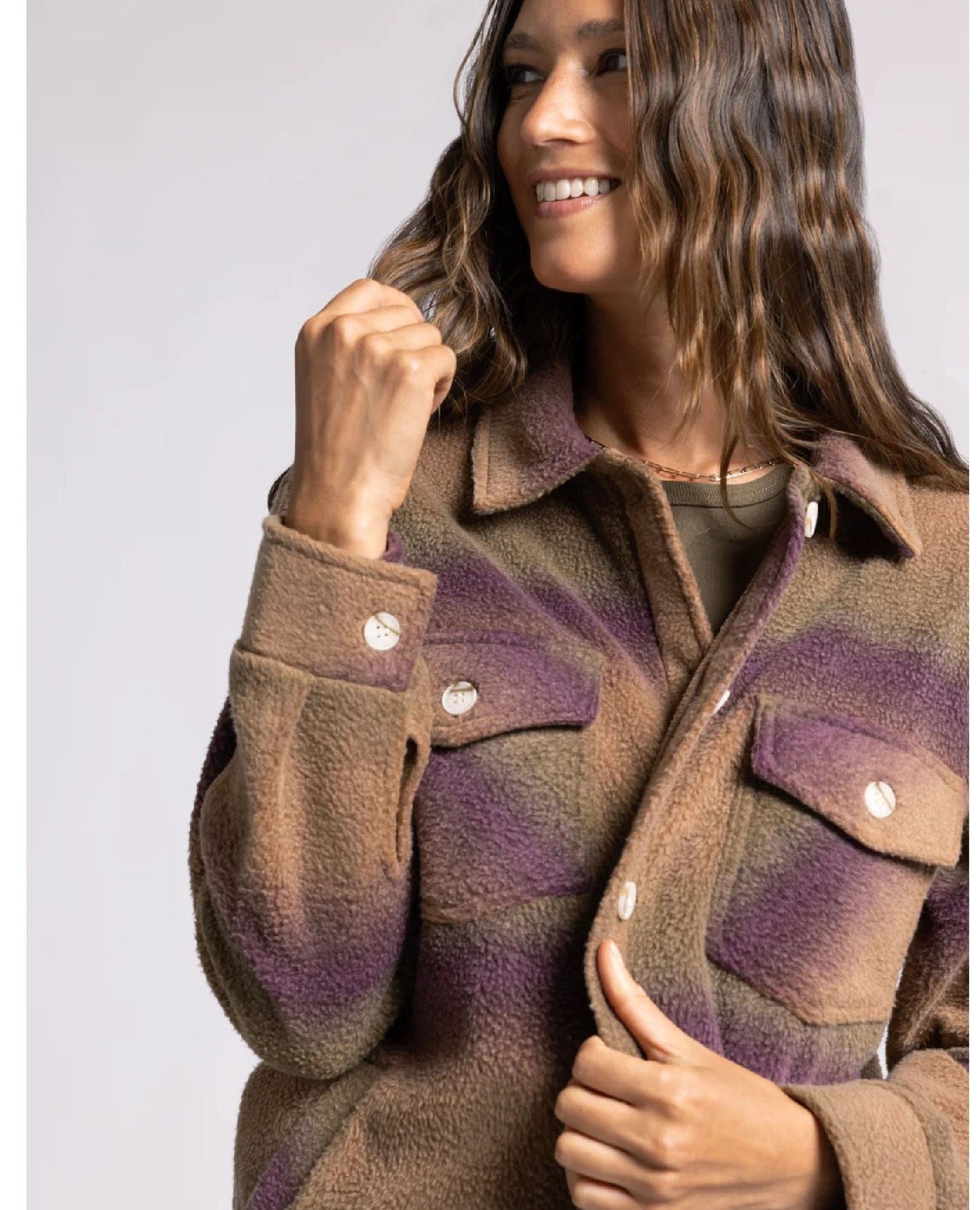 Tullis Plaid Shacket Eggplant Ombre
