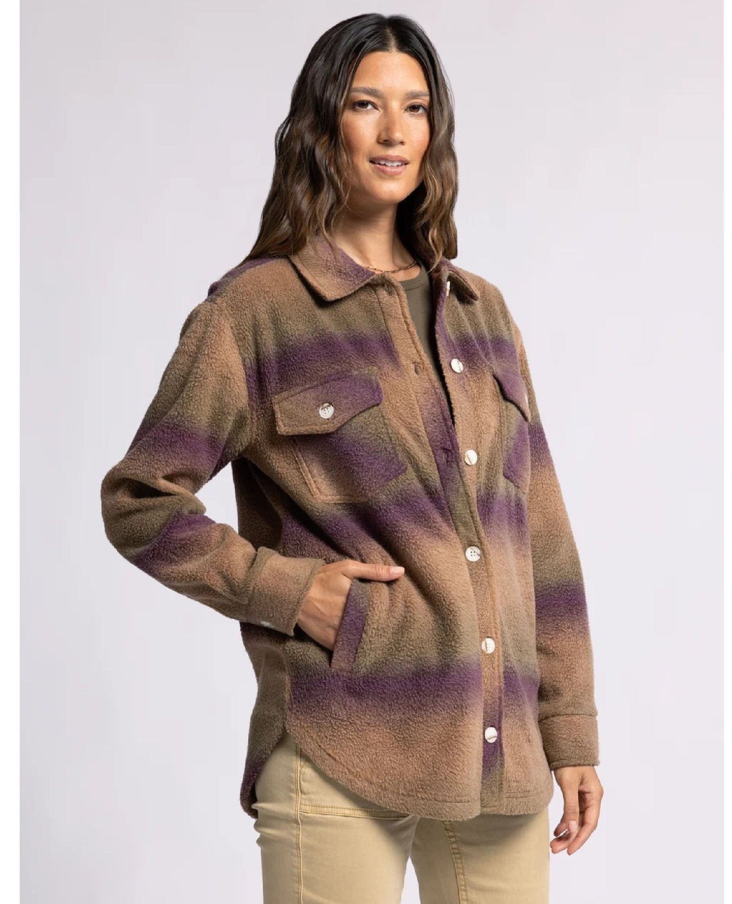 Tullis Plaid Shacket Eggplant Ombre