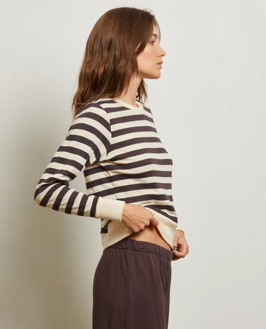 Stef Stripe Luxe Rib Sweatshirt Mocha