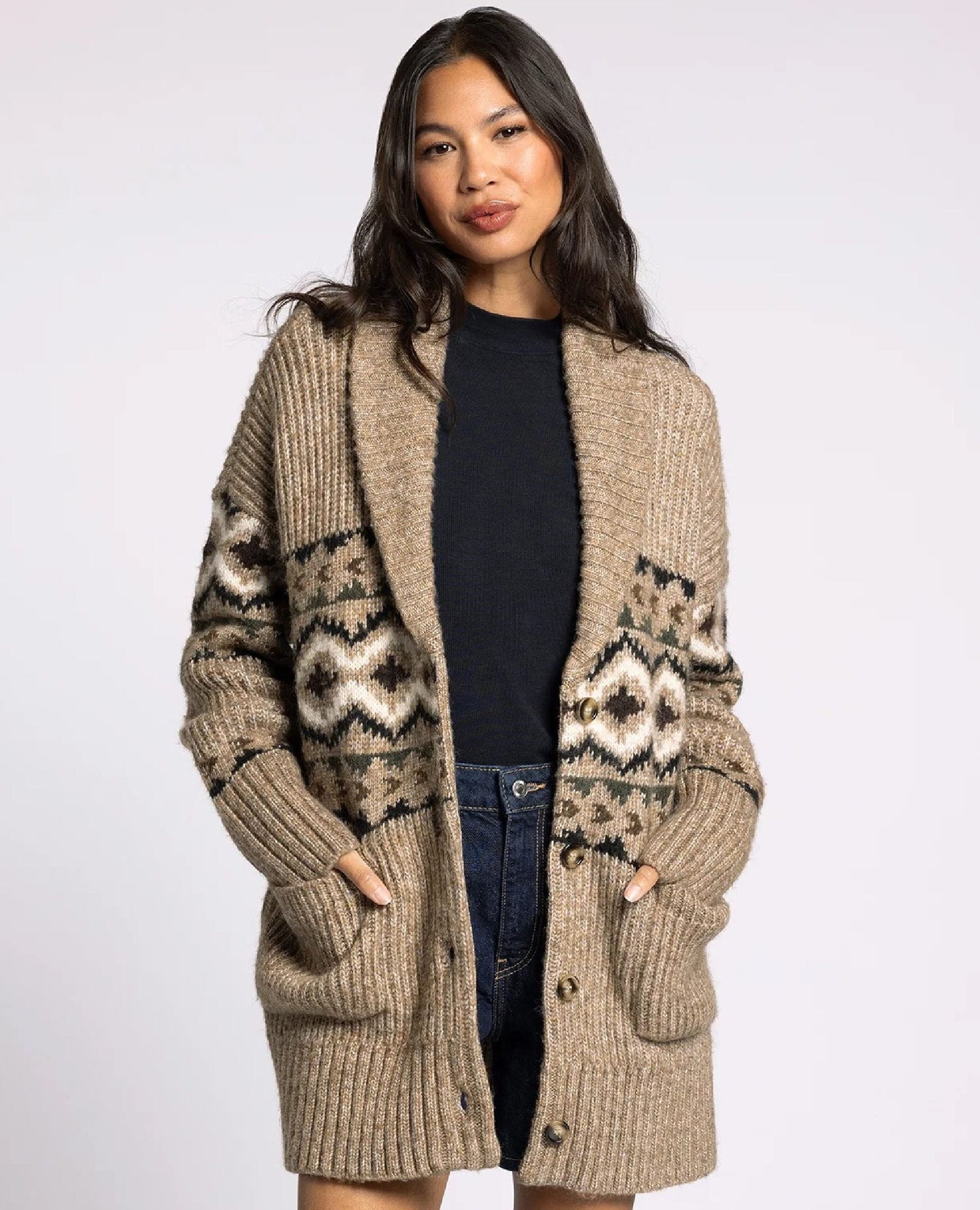 Spencer Fair Isle Cardigan – Taupe