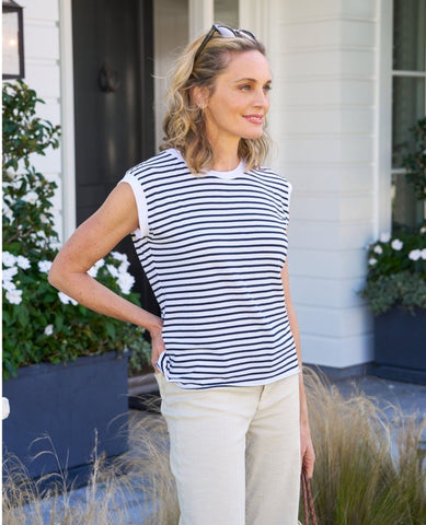 Aiden Tee White & Navy - PINK ARROWS