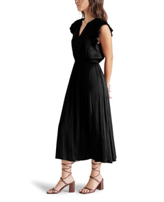 Allegra Ruffle Sleeve Satin Midi Dress Black - PINK ARROWS