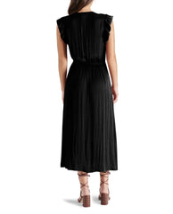 Allegra Ruffle Sleeve Satin Midi Dress Black - PINK ARROWS