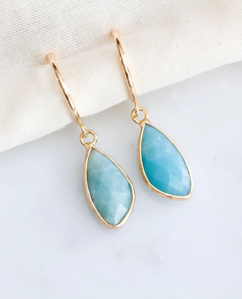 Amazonite Gold Hoop Earrings - PINK ARROWS