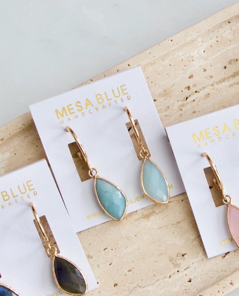 Amazonite Gold Hoop Earrings - PINK ARROWS