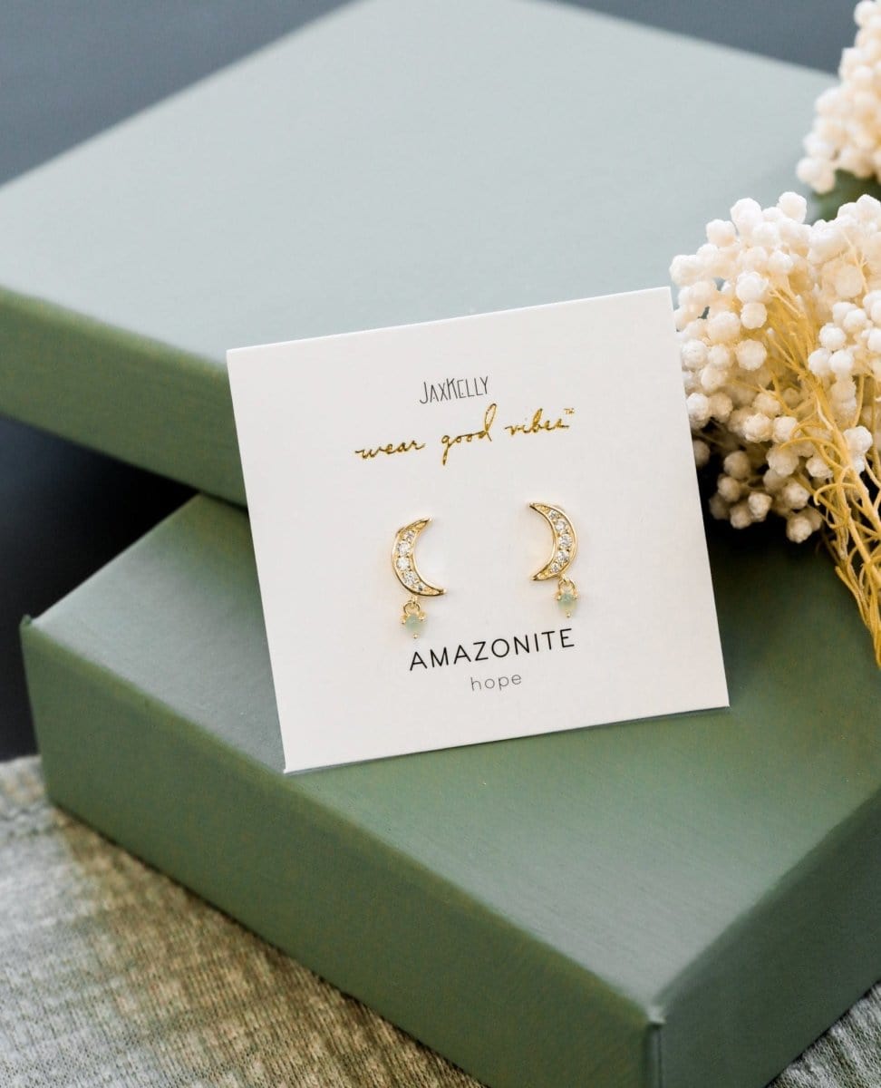 Amazonite Moon Drop Hope Earrings - PINK ARROWS