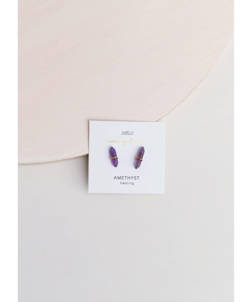 Amethst Mineral Point Healing Earrings - PINK ARROWS