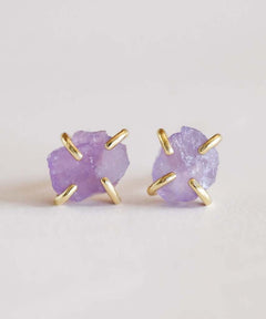 Amethyst Gemstone Prong Earrings - PINK ARROWS