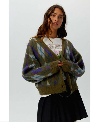 Argyle Oversized Cardigan Forest Mist - PINK ARROWS