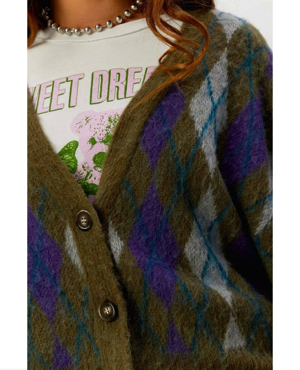 Argyle Oversized Cardigan Forest Mist - PINK ARROWS