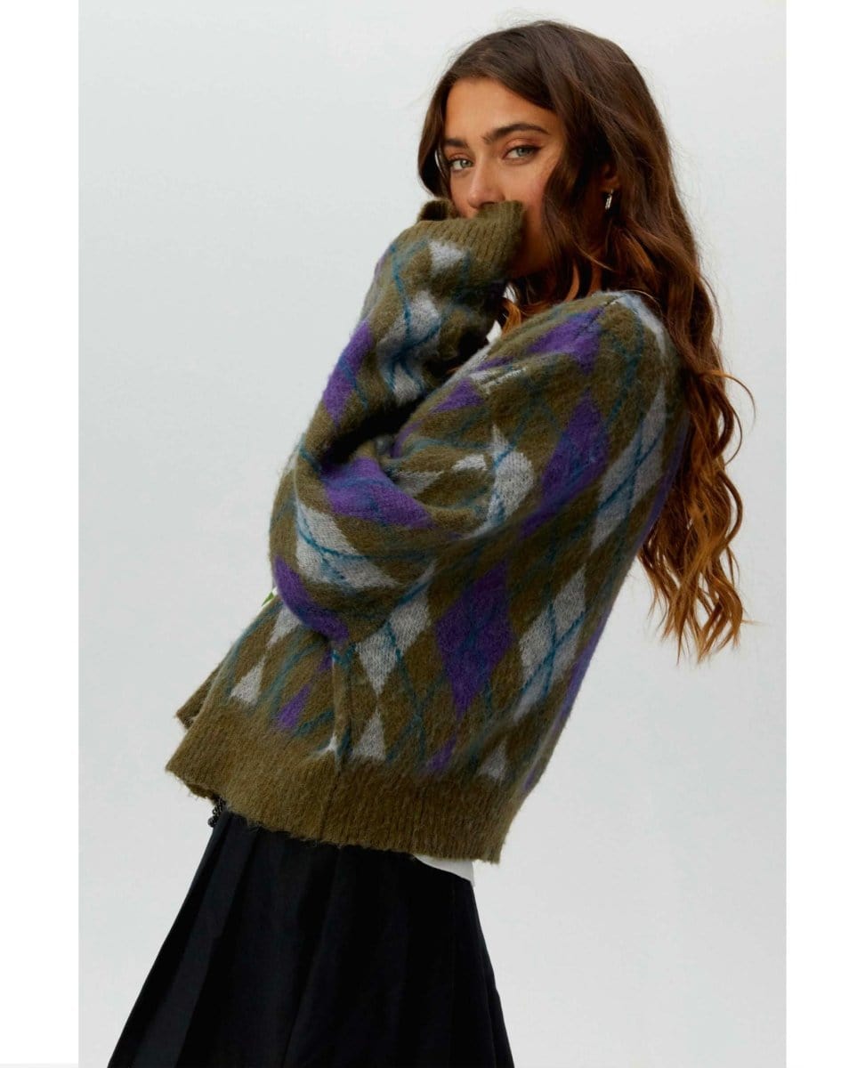 Argyle Oversized Cardigan Forest Mist - PINK ARROWS