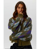 Argyle Oversized Cardigan Forest Mist - PINK ARROWS
