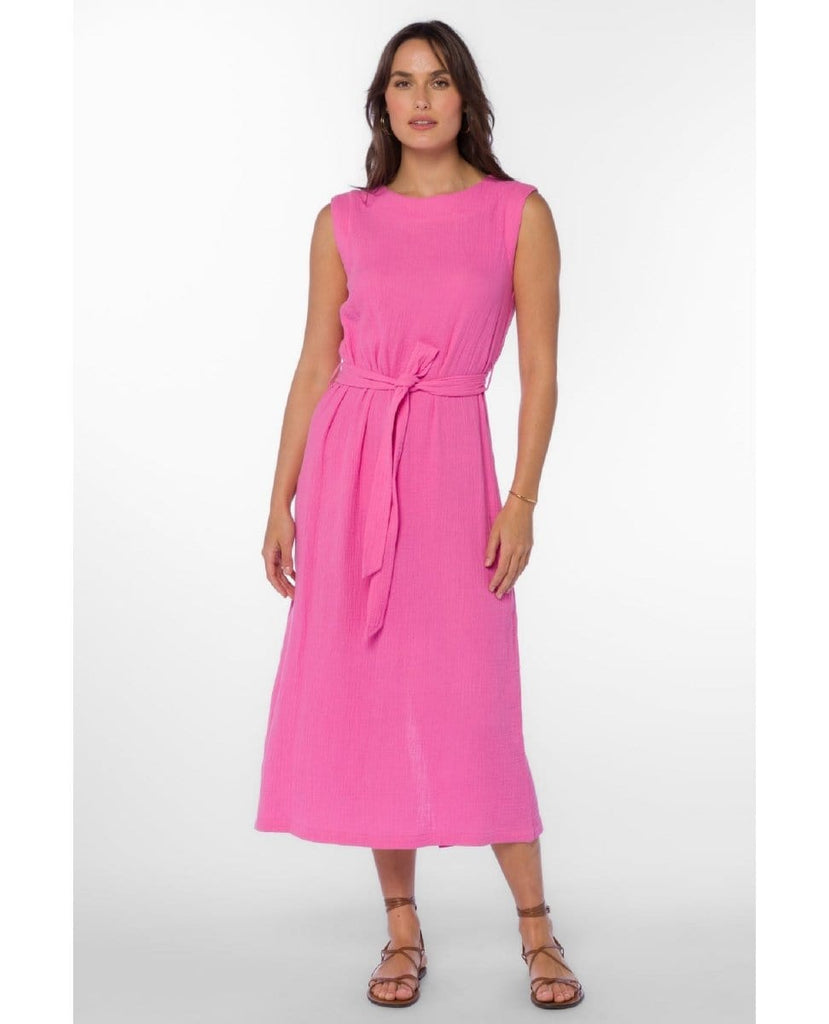 Aurelle Sleeveless Pink Midi Dress - PINK ARROWS