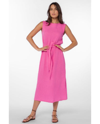 Aurelle Sleeveless Pink Midi Dress - PINK ARROWS