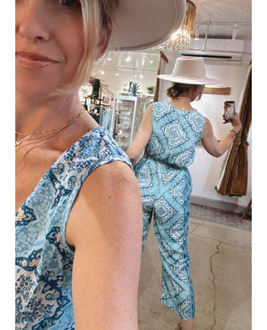 Bali Blue Print Jumpsuit - PINK ARROWS